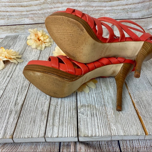 Zara Coral Leather Sandals Size 37 - Picture 8 of 12